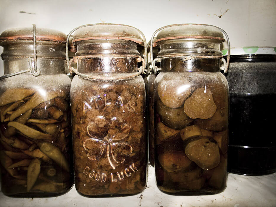 Good Luck canning jars that are full, old and dusty.