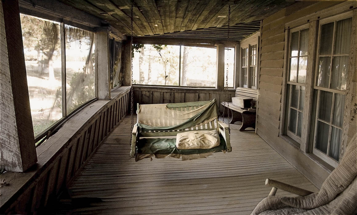 porch swing, weathered porch