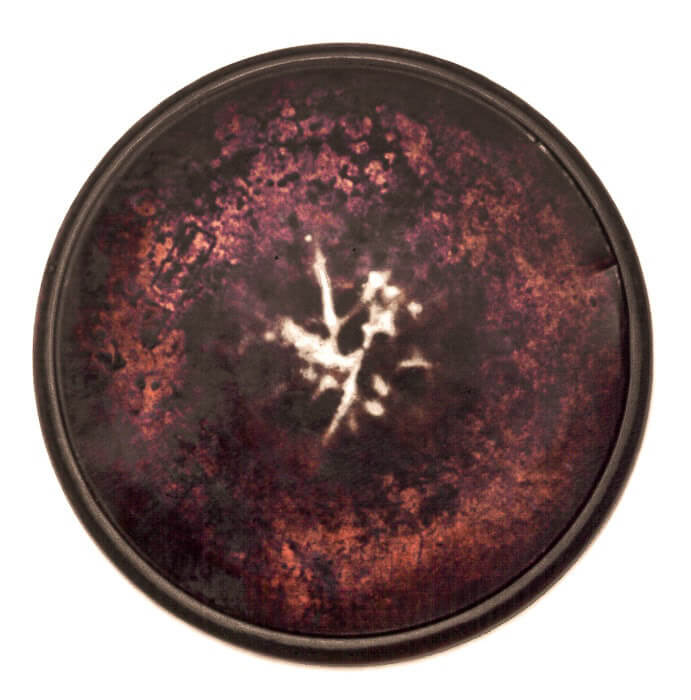 conceptual art, round found object (pan) with a beautiful patina and markings